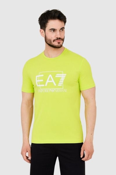 EA7 Zielony męski t-shirt z dużym białym logo, Rozmiar XXL. Zielone t-shirty EA7 Emporio Armani, m, bez wzorów, bez kołnierzyka, bez ramiączek. W wyprzedaży za 169.99 zł.