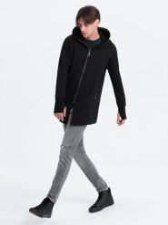 Dłuższa bluza męska rozpinana z obszernym kapturem PRAGA - czarna B1369 - S. Czarne bluzy Ombre Clothing, m, bez wzorów, z bawełny. Za 167.99 zł.