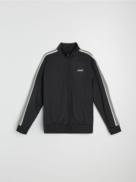 Rozpinana bluza sportowa bomberka - czarny. Czarne bluzy bez kaptura Sinsay, l, bez wzorów, bez kaptura. Za 59.99 zł.