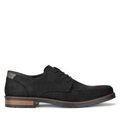 Półbuty Rieker. Czarne eleganckie półbuty Rieker, bez wzorów, bez obcasa, bez zapięcia. Za 439.99 zł.