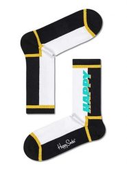 Happy Socks Skarpety "Happy text" w kolorze czarno-białym rozmiar: 41-46. Czarne skarpety Happy Socks, bez wzorów, prążkowane. Za 32.95 zł.