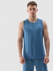 4F Tank top treningowy regular z materiału z recyklingu męski - niebieski 3XL. Niebieskie t-shirty 4F, m, bez wzorów, z dzianiny, bez kołnierzyka, bez ramiączek. W wyprzedaży za 49.99 zł.