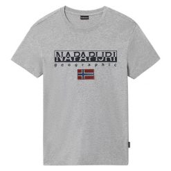 Koszulka sportowa męska Napapijri z krótkim rękawem. Szare t-shirty sportowe Napapijri, bez wzorów, bez ramiączek, trekkingowe. Za 129.99 zł.
