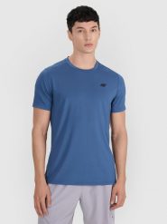 4F Koszulka treningowa szybkoschnąca męska - turkusowa S. Niebieskie t-shirty 4F, m, bez wzorów, z elastanu, bez kołnierzyka, bez ramiączek. Za 79.99 zł.