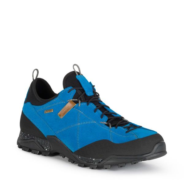 Buty sportowe trekkingowe męskie Aku Nativa Gore-tex skóra wygodne. Niebieskie trekkingi Aku, bez wzorów, z gore-texu, bez zapięcia. Za 549.00 zł.