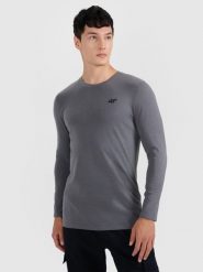 4F Longsleeve slim gładki męski - szary XL. Szare bluzki z długim rękawem 4F, m, bez wzorów, bez kołnierzyka, bez ramiączek. Za 69.99 zł.