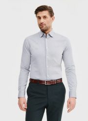 PAKO LORENTE – Bawełniana koszula męska w kolorze szarym. Szare koszule Pako Lorente, m, bez wzorów, z bawełny, bez kołnierzyka, bez ramiączek. Za 89.99 zł.