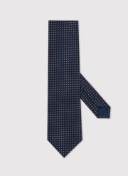 PAKO LORENTE – Granatowy krawat męski w drobny wzór. Niebieskie krawaty i muchy Pako Lorente, bez wzorów, z poliesteru. Za 99.99 zł.