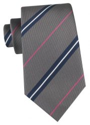 Klasyczny Krawat Klubowy - Alties - Popielato-Beżowy w Prążek. Szare krawaty i muchy Alties, bez wzorów, z tkaniny. Za 49.00 zł.