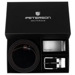 Zestaw prezentowy: dwustronny pasek skórzany w brązowym i czarnym kolorze Peterson PTN KL-B005S001. Brązowe paski Peterson, bez wzorów, ze skóry, eleganckie. Za 139.99 zł.