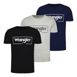 3PAK WRANGLER FRAME LOGO TEE MĘSKI T-SHIRT KOSZULKA NADRUK W70JD3. Czarne t-shirty Wrangler, m, bez wzorów, z bawełny, bez kołnierzyka, bez ramiączek. Za 239.99 zł.