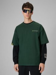 4F T-shirt loose z nadrukiem męski - zielony XL. Zielone t-shirty 4F, m, bez wzorów, z bawełny, bez kołnierzyka, bez ramiączek. Za 89.99 zł.