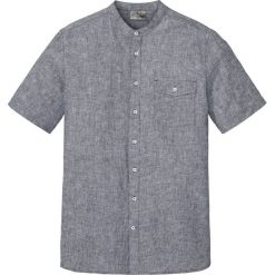 Koszula z lnem, krótki rękaw. Niebieskie koszule bonprix, l, bez wzorów, bez kołnierzyka, bez ramiączek. Za 149.99 zł.