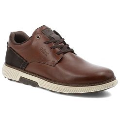 Brązowe Półbuty Rieker Męskie Eleganckie Buty. Brązowe eleganckie półbuty Rieker, bez wzorów, ze skóry, bez obcasa, bez zapięcia. Za 373.99 zł.