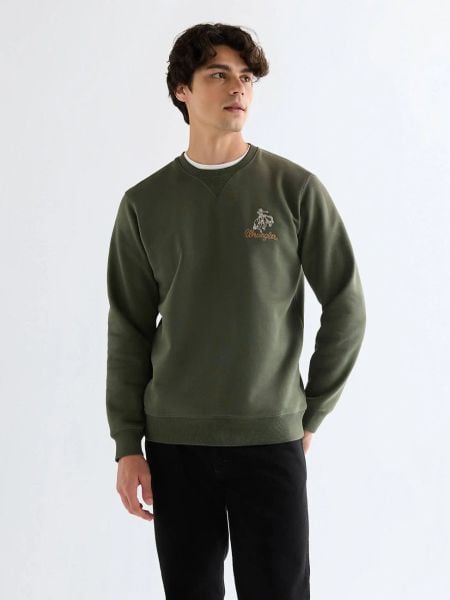 MESKA BLUZA WRANGLER EMBROIDERY CREW DEEP DEPTHS 112378020. Bluzy Wrangler, s, bez wzorów, bez kaptura. Za 119.99 zł.