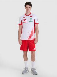 4F Spodenki meczowe replika męskie 4F x Polska Siatkówka - czerwone XS. Czerwone krótkie spodenki sportowe 4F, l, bez wzorów, z dzianiny. Za 189.99 zł.