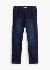 Jeansy o kroju slim z elastyczną wstawką w pasie, straight. Niebieskie jeansy bonprix, m. Za 147.99 zł.