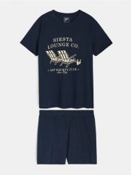 Bawełniana piżama dwuczęściowa z motywem wakacyjnym - granatowy. Niebieskie piżamy Sinsay, l, bez wzorów, z bawełny, bez ramiączek. Za 25.99 zł.