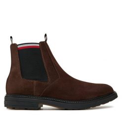 Sztyblety Tommy Hilfiger. Brązowe botki sznurowane Tommy Hilfiger, bez wzorów, bez obcasa, bez zapięcia. Za 749.99 zł.