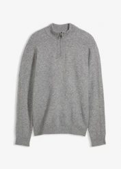 Sweter ze stójką z domieszką wełny. Szare swetry nierozpinane bonprix, m, bez wzorów, z wełny, bez kołnierzyka, bez ramiączek. Za 114.99 zł.