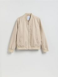 Kurtka bomberka ze stójką - beżowy. Brązowe kurtki Reserved, l, bez wzorów, bez kaptura. Za 199.99 zł.