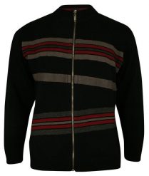 Sweter Czarny, Zapinany na Zamek, w Paski, ze Ściągaczami -KINGS- Męski. Czarne swetry rozpinane Kings, l, bez wzorów, z bawełny, bez kołnierzyka, bez ramiączek. Za 219.00 zł.
