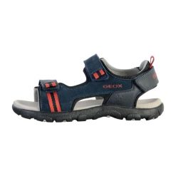 Sandały GEOX JR SANDAL STRADA A Niebieski. Niebieskie sandały Geox, ze skóry, bez zapięcia. Za 152.99 zł.