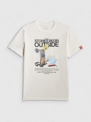 4F T-shirt regular z nadrukiem męski - biały S. Białe t-shirty 4F, m, bez wzorów, z bawełny, bez kołnierzyka, bez ramiączek. Za 79.99 zł.