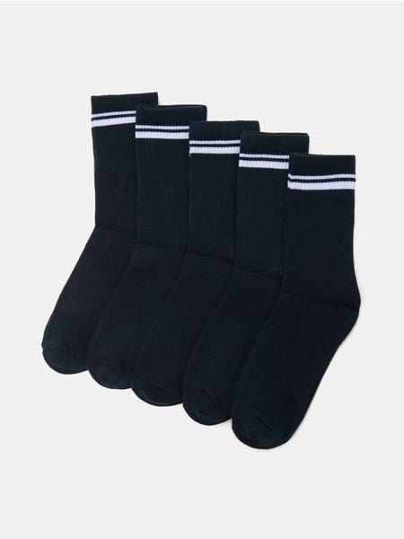 Prążkowane skarpetki 5 pack - granatowy. Niebieskie skarpety Sinsay, bez wzorów, prążkowane. Za 19.99 zł.