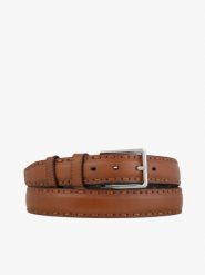 Rudy pasek ze skóry licowej. Brązowe paski Brawo sp. z o.o., bez wzorów, z denimu, casualowe. Za 129.99 zł.