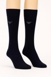 Skarpety podkolanówki Emporio Armani 2-Pack. Niebieskie skarpety Emporio Armani Connected, bez wzorów, z bawełny. Za 98.59 zł.