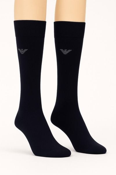 Skarpety podkolanówki Emporio Armani 2-Pack. Niebieskie skarpety Emporio Armani Connected, bez wzorów, z bawełny. Za 98.59 zł.