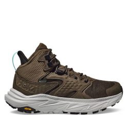 Trekkingi Hoka. Zielone botki sznurowane HOKA, bez wzorów, z gore-texu, bez obcasa, bez zapięcia. Za 599.99 zł.