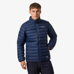 Kurtka puchowa turystyka męska Swedemount Himalaya Down Jacket wiatroszczelna. Niebieskie kurtki SWEDEMOUNT, m, bez wzorów, z puchu, bez kaptura. Za 599.99 zł.