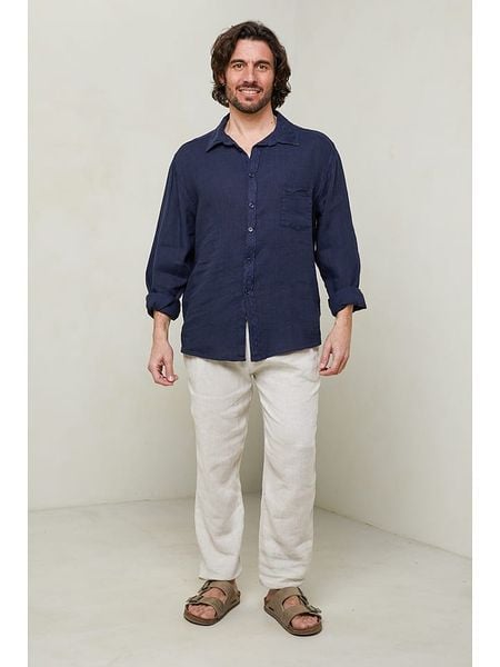 Lin Passion Koszula w kolorze granatowym rozmiar: M/L. Niebieskie koszule Lin Passion, l, bez wzorów, z bawełny, bez kołnierzyka, bez ramiączek. Za 144.95 zł.