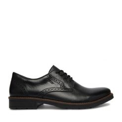 Półbuty Rieker. Czarne eleganckie półbuty Rieker, bez wzorów, bez obcasa, bez zapięcia. Za 399.99 zł.