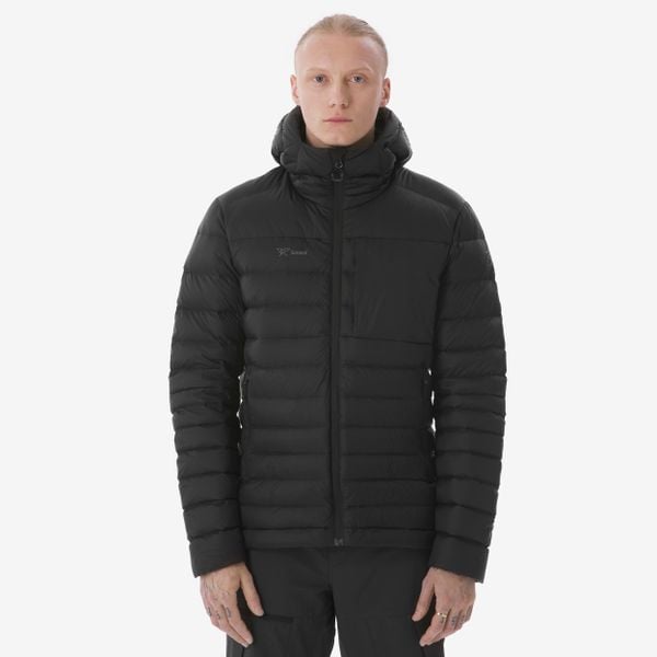 Kurtka trekkingowa męska puchowa Forclaz MT500 - 10°C. Czarne kurtki SIMOND, na lato, l, bez wzorów, z materiału, z kapturem. Za 449.99 zł.