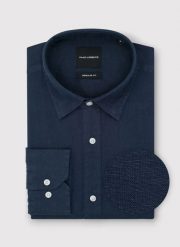 PAKO LORENTE - Lniana koszula męska w kolorze granatowym. Koszule Pako Lorente, na lato, l, bez wzorów, ze lnu, bez kołnierzyka, bez ramiączek. Za 299.99 zł.