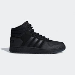Buty męskie sportowe ocieplane Adidas HOOPS 2.0. Czarne buty do biegania Adidas, bez wzorów, bez zapięcia, trekkingowe. W wyprzedaży za 219.00 zł.