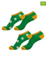 Lucky Socks Skarpety (2 pary) "Daisy" w kolorze zielono-musztardowym rozmiar: 39-42. Zielone skarpety Lucky Socks, bez wzorów, prążkowane. Za 26.99 zł.