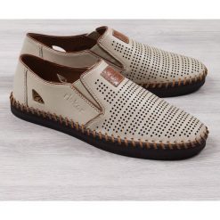 Półbuty męskie skórzane ażurowe beżowe Rieker B2985-60. Eleganckie półbuty Rieker. Za 188.99 zł.