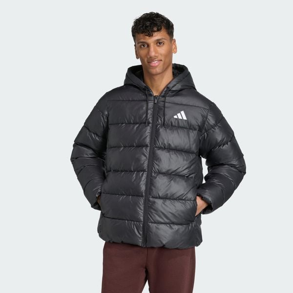 Kurtka z kapturem Essentials CLIMAWARM Synthetic Down Puffer. Czarne kurtki Adidas, bez wzorów, z kapturem. Za 474.99 zł.