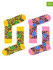 Happy Socks Skarpety (2 pary) "Leopard" w kolorze jasnoróżowo-żółtym rozmiar: 41-46. Czerwone skarpety Happy Socks, bez wzorów. Za 56.66 zł.