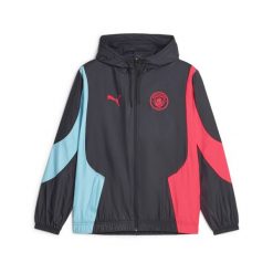 Bluza dresowa Prematch Manchester City Woven Anthem 2023/24. Czarne bluzy z kapturem Puma, na jesień, m, bez wzorów, z dresówki, z kapturem. Za 282.35 zł.