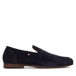 Półbuty Tommy Hilfiger. Niebieskie eleganckie półbuty Tommy Hilfiger, bez wzorów, bez obcasa, bez zapięcia. Za 659.99 zł.