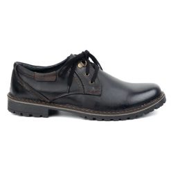 Buty męskie skórzane OLIVIER 312GT czarne. Czarne botki sznurowane bez wzorów, z jeansu, bez obcasa, bez zapięcia. Za 351.82 zł.