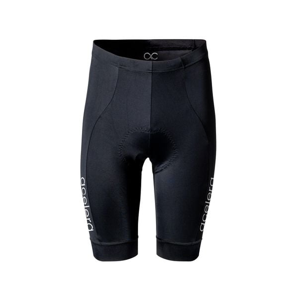 Krótkie spodenki kolarskie do kolarstwa górskiego. Czarne spodenki rowerowe ACELERA, m, bez wzorów, z materiału, na fitness i siłownię. Za 149.99 zł.