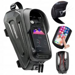 Torba rowerowa Rockbros na ramę z wodoodpornym pokrowcem na telefon 1,7l. Czarne torby na ramię ROCKBROS, z aplikacjami, z materiału, na ramię, duże, matowe, bez dodatków. Za 69.99 zł.