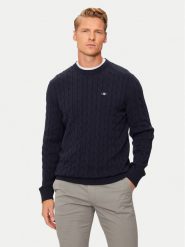 Gant Sweter 8050601 Granatowy Regular Fit. Niebieskie swetry rozpinane GANT, l, bez wzorów, z bawełny, bez kołnierzyka, bez ramiączek. Za 526.99 zł.