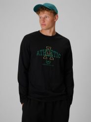 4F Longsleeve regular z nadrukiem męski - czarny L. Czarne bluzki z długim rękawem 4F, l, bez wzorów, z bawełny, bez kołnierzyka, bez ramiączek. Za 89.99 zł.